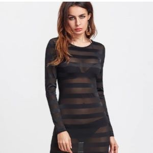 Wide Striped Mesh See-Through Dress